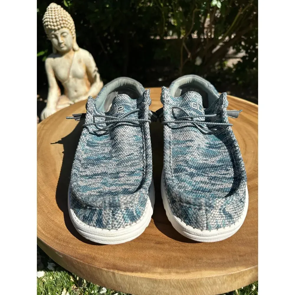 HEY DUDE Mens Wally Sox Slip On Casual Shoe Woodland Camo Blue Grey Size 13